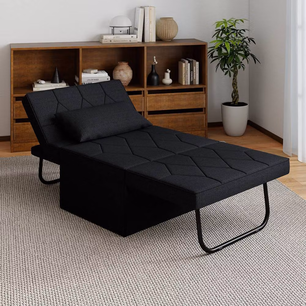 Gymax Convertible Folding Sofa Bed Ottoman Recliner in Black – 4