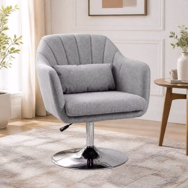 STILVORA Grey Fabric Vanity Chair with 360 Degree Swivel and Metal Base