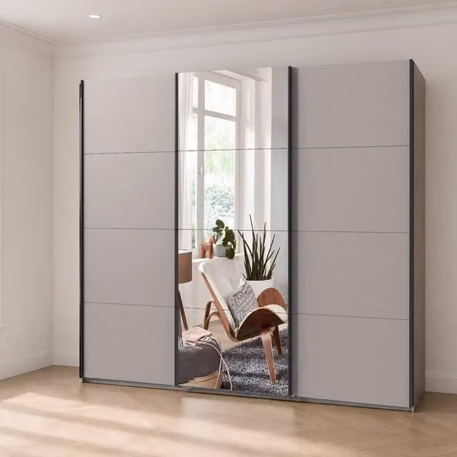 KDMD Arundel Sahara Grey Sliding Door Wardrobe with Mirror, W: 270 cm, H: 210 cm, D: 64 cm – 1