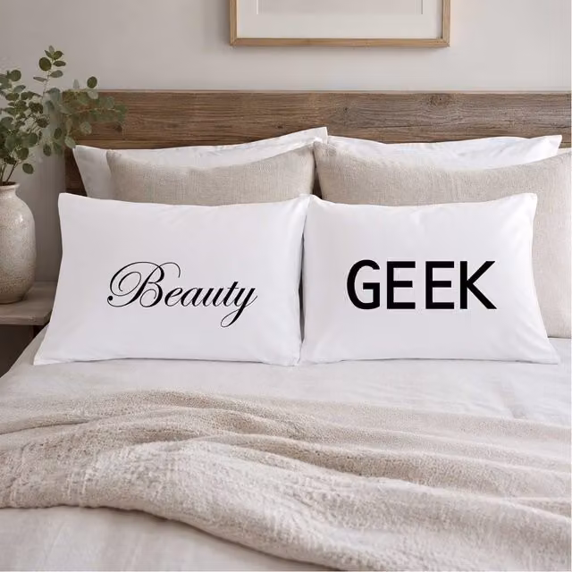 60 Second Makeover Beauty & The Geek White Cotton Pillow Cases
