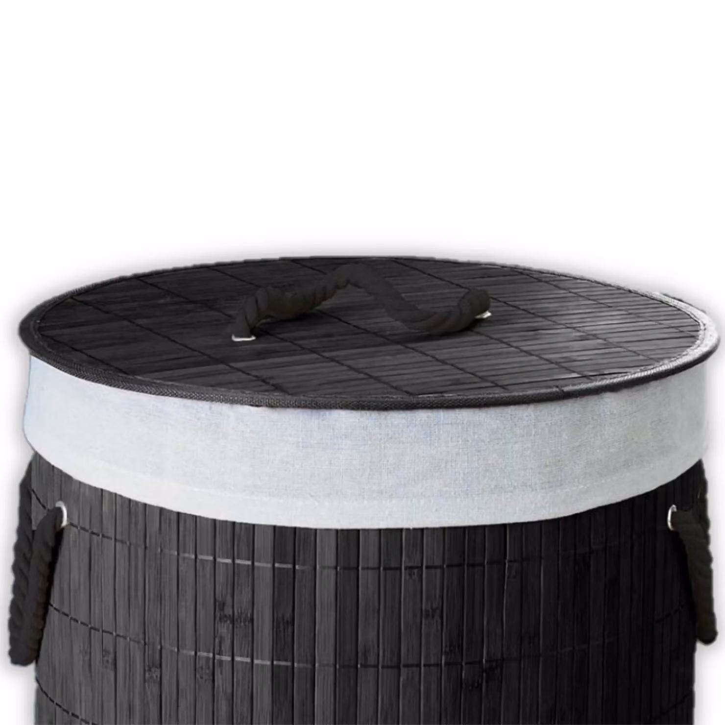 HomeSpace Direct Collapsible Bamboo Round Laundry Hamper Basket in Charcoal Grey – 2