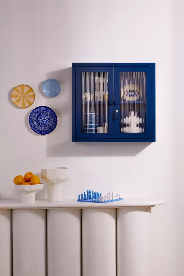 Mustard Made The Kit Wall Mounted Retro Metal Cabinet with Glass Doors and Internal Shelves in Blue, H 60 cm x W 57 cm x D 18 cm – 3