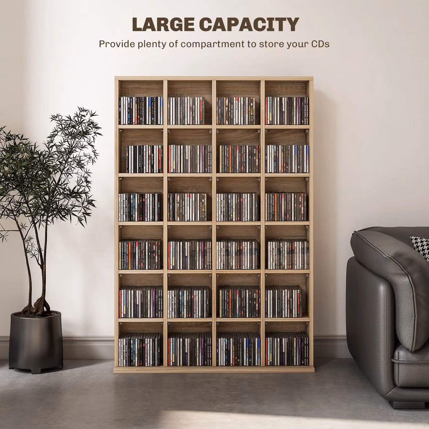HOMCOM Modern Freestanding Media Storage Rack with Adjustable Shelves and Back Panel, Brown and Sand – 4