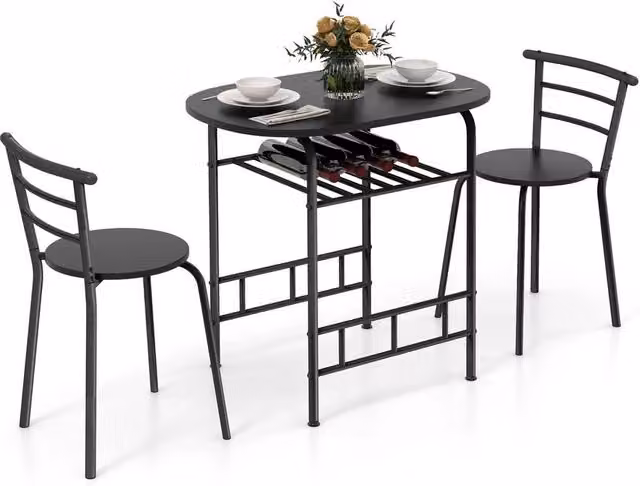 Kelvenix 3-Piece Modern Dining Table and Chairs Set in Black