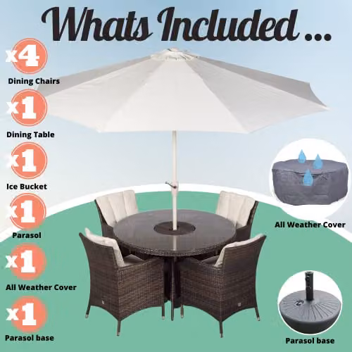 Thats Furniture Savannah 4 Seater Round Rattan Garden Dining Set with Ice Bucket Cooler in Brown and Grey, Diameter: 120 cm – 3
