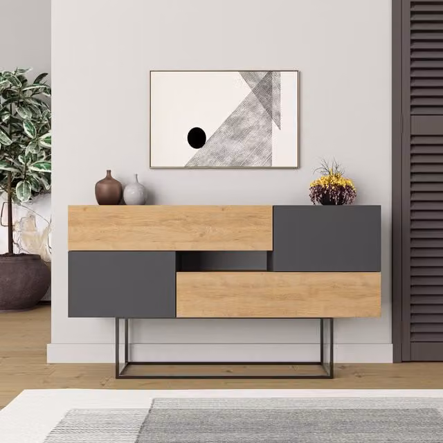 Decortie Eros Sideboard Display Unit in Anthracite Grey, W: 145 cm, H: 82 cm, D: 40 cm