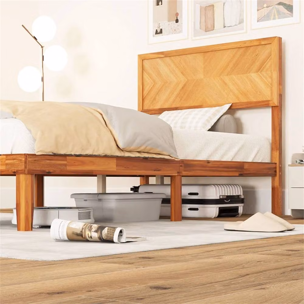 Kelvenix Mid-Century Single Acacia Wood Platform Bed Frame, Brown, W: 90 cm, D: 200 cm – 2