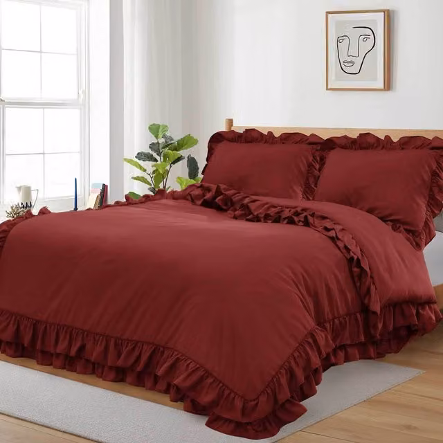 Cotton Passion Shabby Chic Microfibre Duvet Cover Set, Red and Brown, W: 200 cm x H: 200 cm