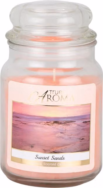 True Aroma Sunset Sands Luxury Scented Candle in Pink Glass