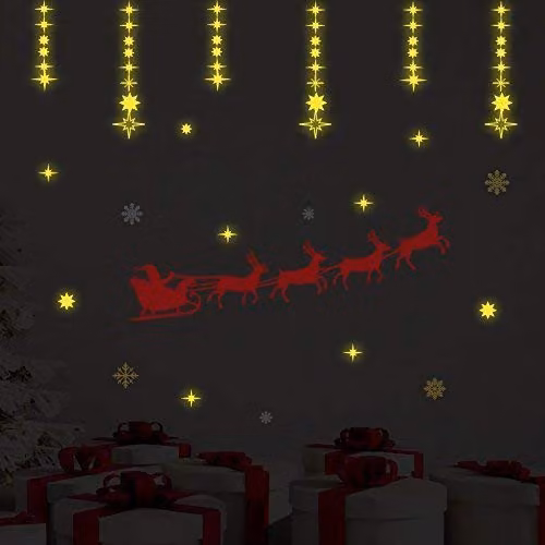 WALPLUS Glow in the Dark Christmas Wall Stickers and Moon and Stars Decals, Multicolour