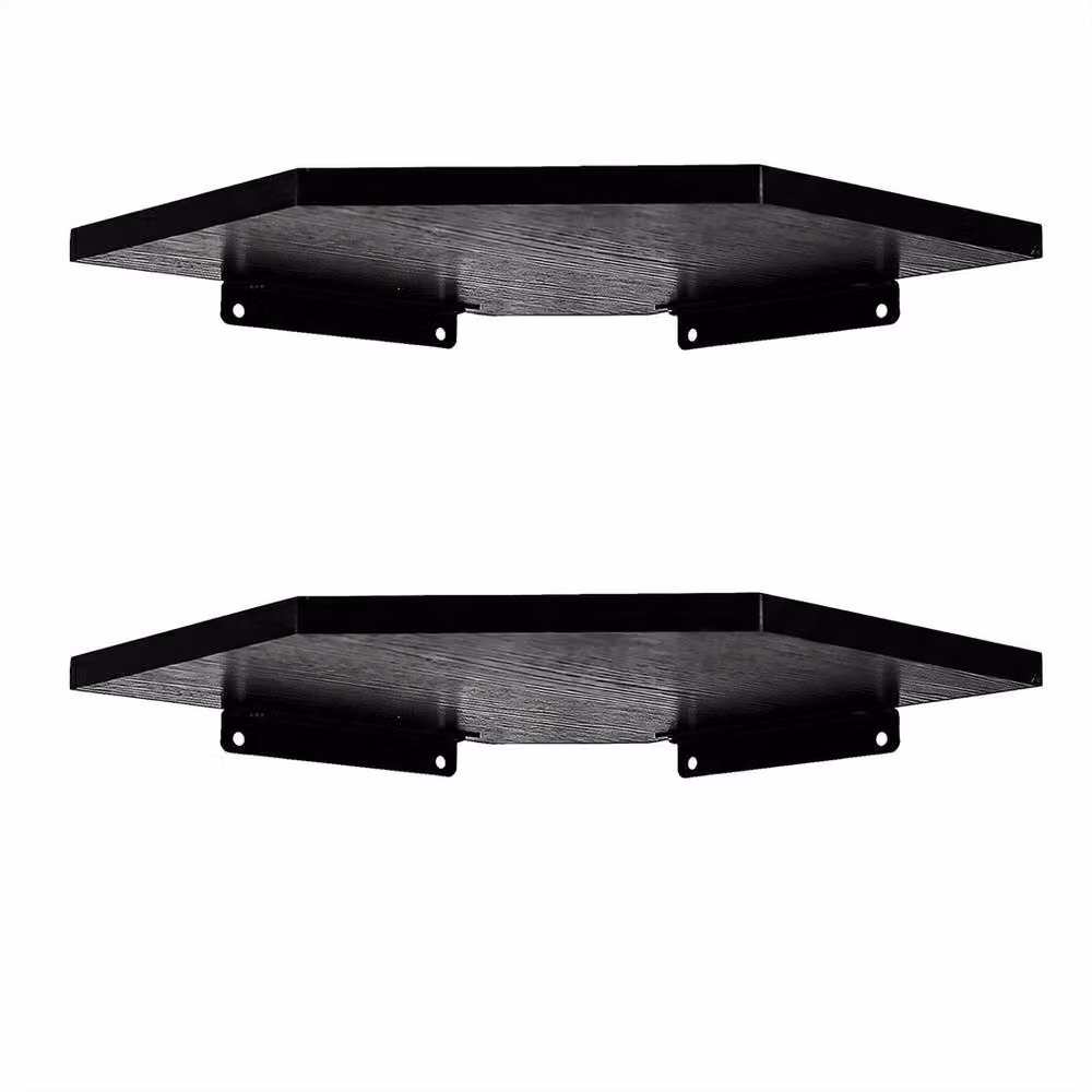 Levede 2 Pack Black Matt Wooden Floating Corner Shelves with Cable Cut Out – 7