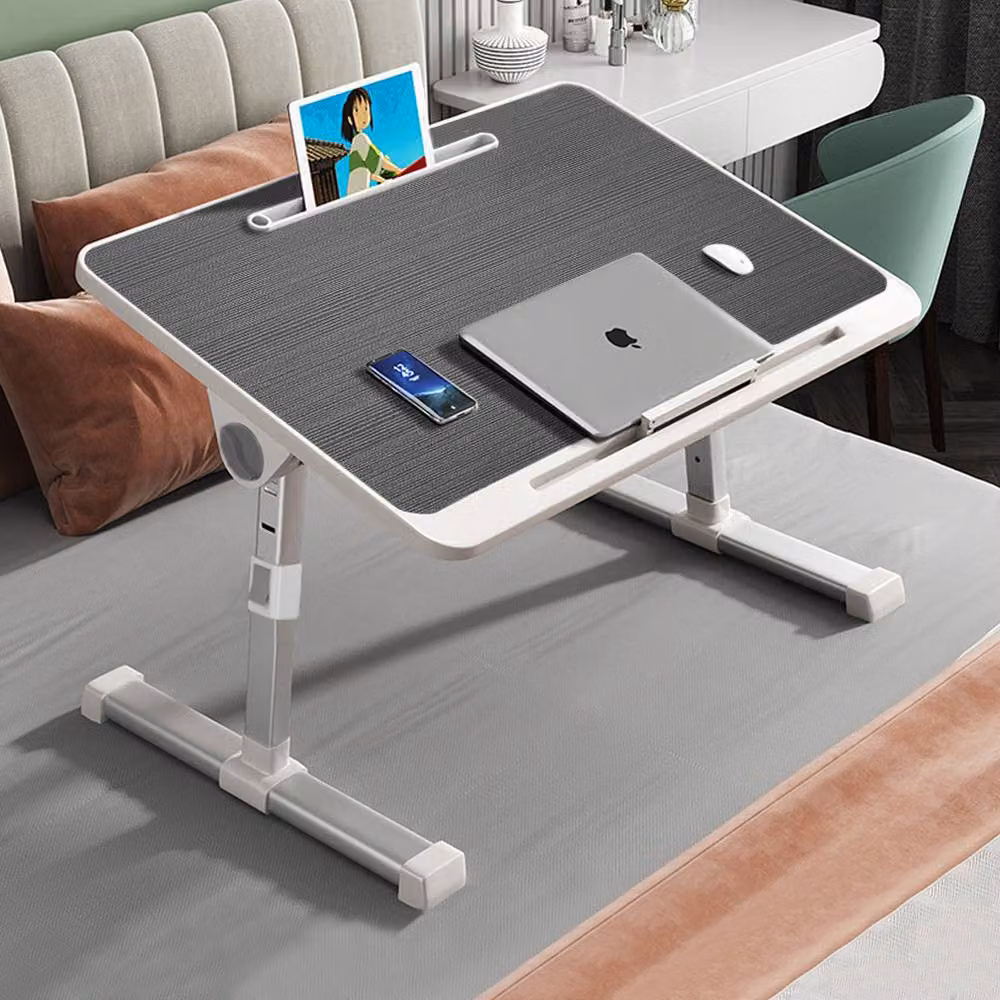 Living and Home Foldable Height-Adjustable Laptop Bed Table with Movable Stop Bar and Tablet Slot in Dark Grey – 4
