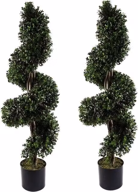 Leaf Pair of Green Spiral Buxus Artificial Trees, UV Resistant Topiary, Height: 120 cm
