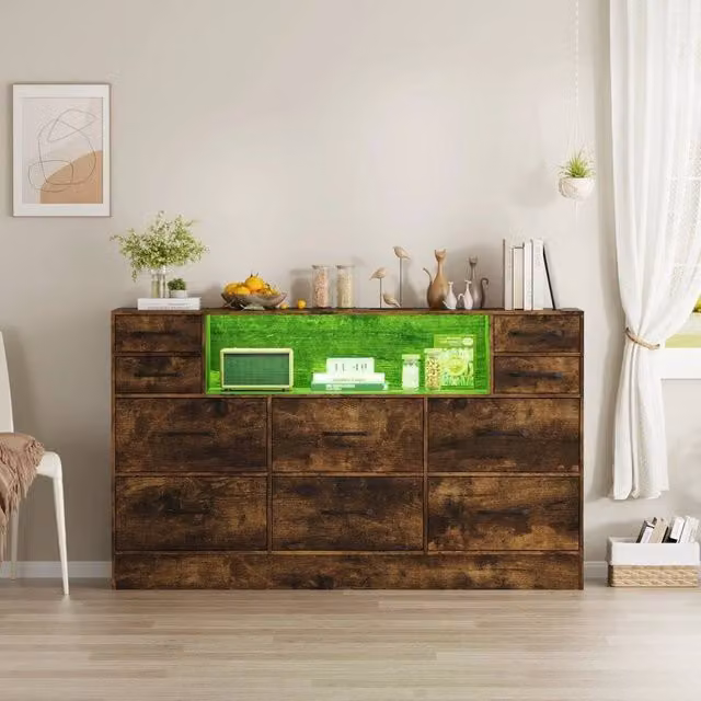 Kelvenix Modern Brown Chest of Drawers with Integrated LED Lighting W/D/H: 120 x 72 x 10 cm