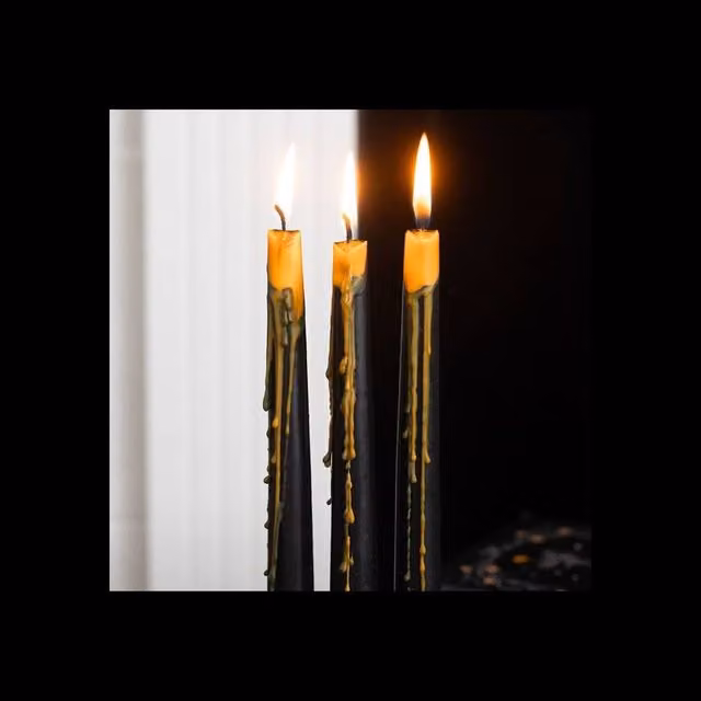 KDMD Set of 4 Black Pumpkin Guts Oozing Taper Candles for Halloween