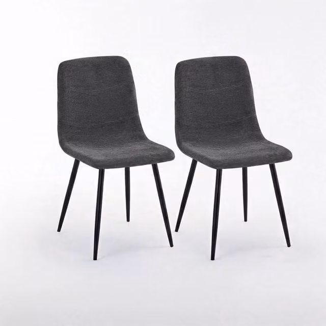 Havendro Set of 2 Modern Geometric Metal and Fabric Dining Chairs in Dark Grey and Black