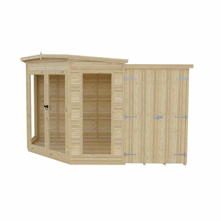 Shires Barclay Wooden Garden Shed with Side Shed and Window in Natural Pine, W/D/H: 205 x 119 x 190.3 cm