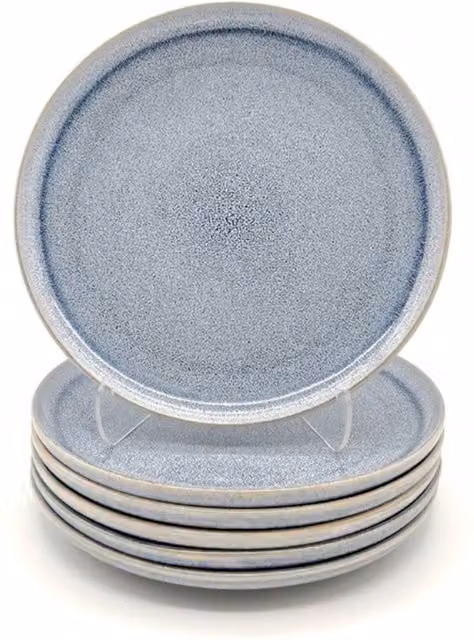 Glim & Glam Reactive Ash Blue Glaze Stoneware Dessert Plate 6pc Set, Diameter: 19.8 cm, Blue
