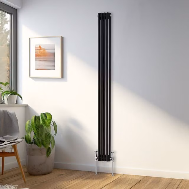Right Radiators Traditional Black Double Column Vertical Radiator, Height: 180 cm, Width: 20 cm