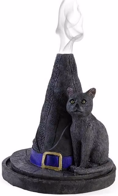 KDMD Witch Hat with Cat Incense Cone Holder, Grey – 1
