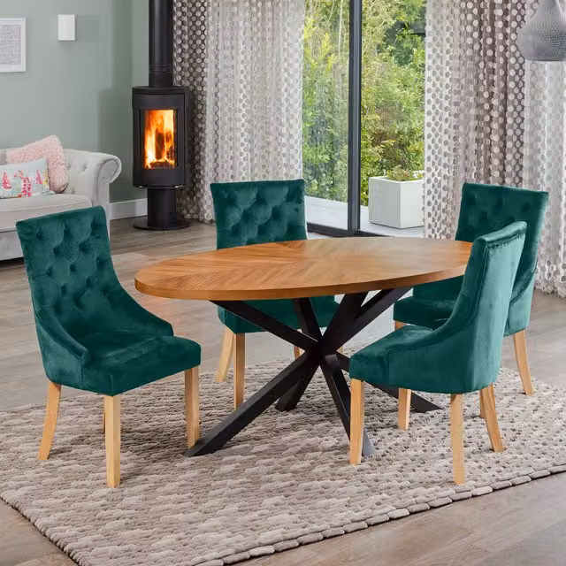 Artemis Home Oval Dining Table Set with 4 Green Chairs