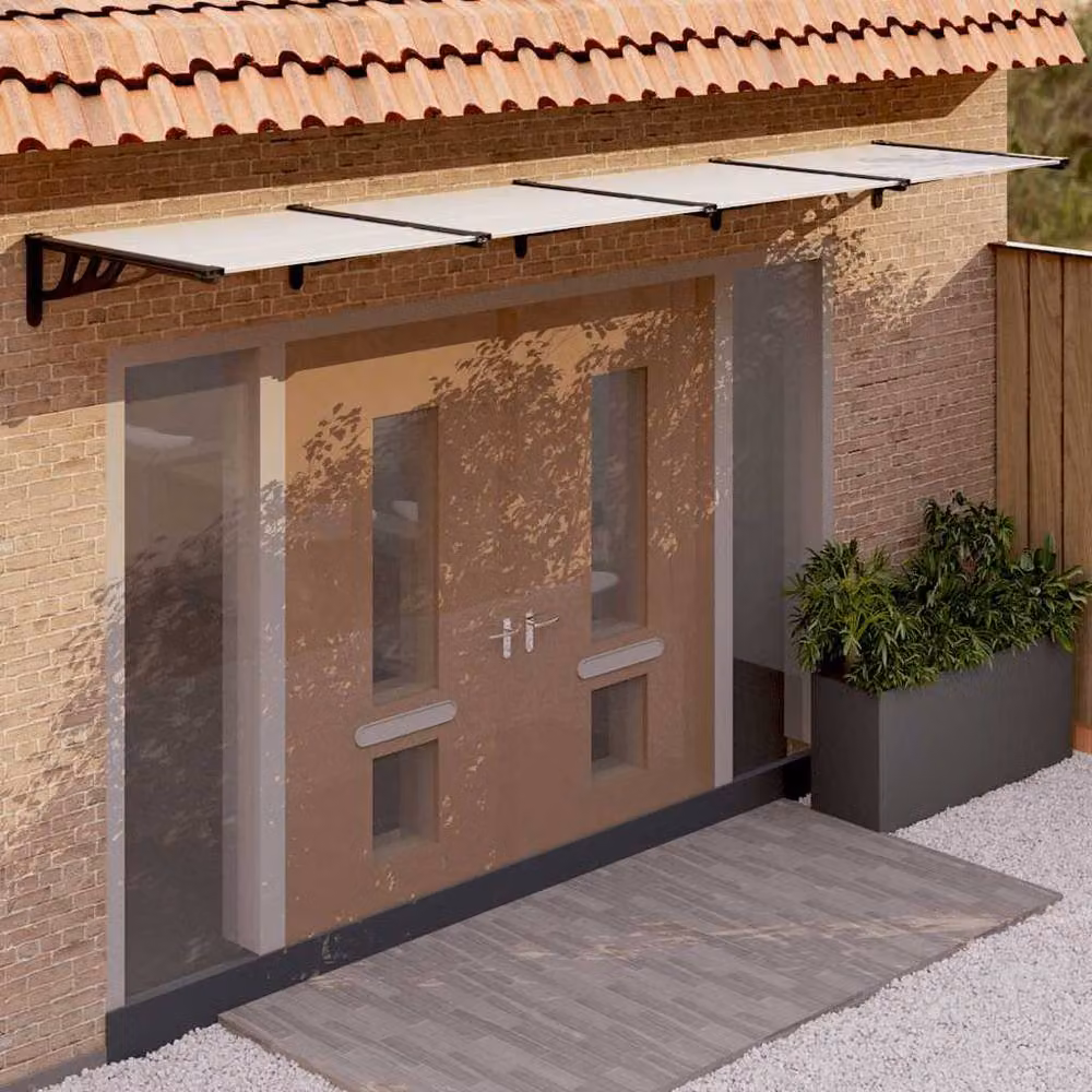 Berkfield Home Durable Polycarbonate and Aluminium Door Canopy in Black and Transparent, W: 396 cm, H: 90 cm – 2