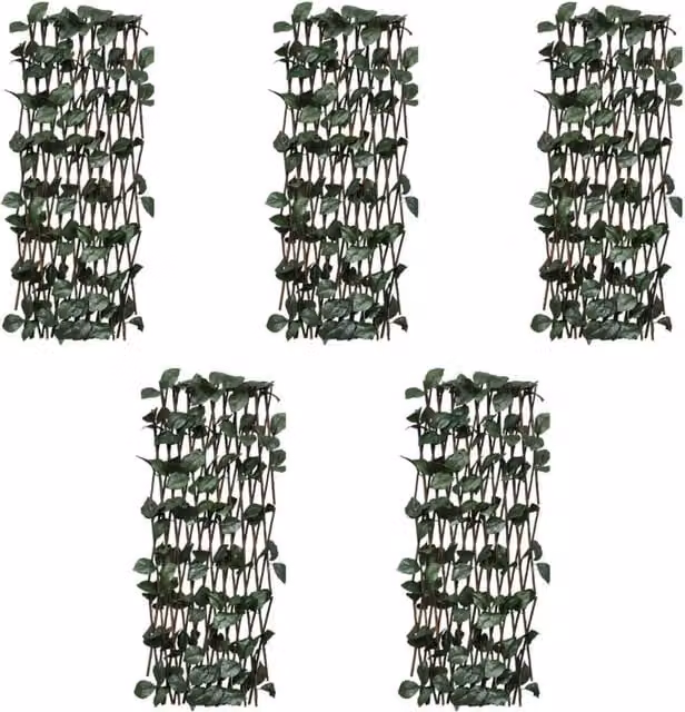 Berkfield Home Willow Trellis Fences with Artificial Leaves, Green, 5 Pack, H x W: 180 x 30 cm – 1