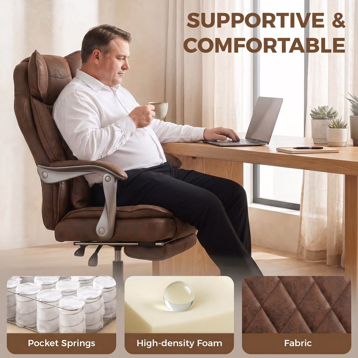 HOMCOM Executive Office Chair in Brown with Headrest, Lumbar Support and 180 kg Capacity – 5