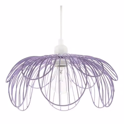 Happy Homewares Shabby Chic Matte Lilac Metal Wire Floral Petal Ceiling Pendant Light Shade, W/D/H: 14 x 14 x 26 cm