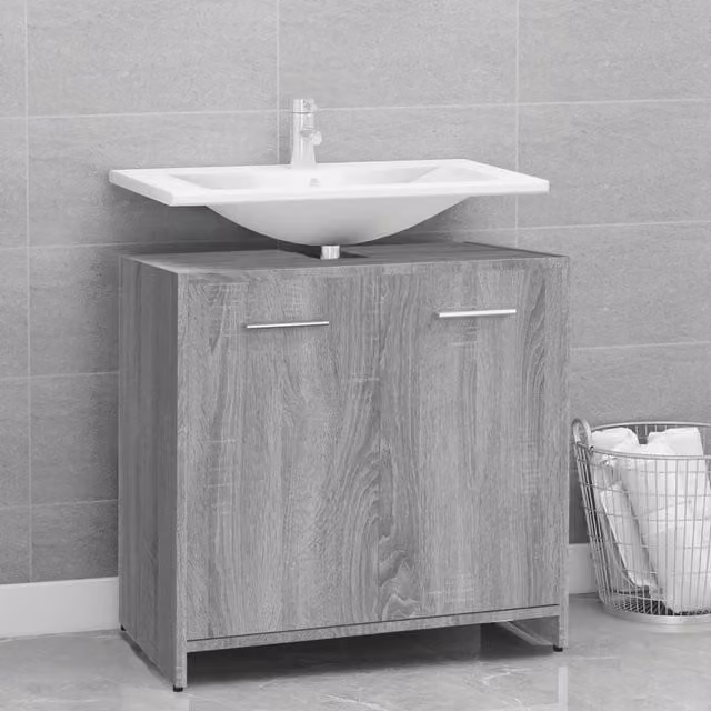 Berkfield Home Grey Sonoma Wall Mounted Bathroom Cabinet with Hinged Doors and Internal Shelves W/D/H: 60 x 33 x 60 cm – 1