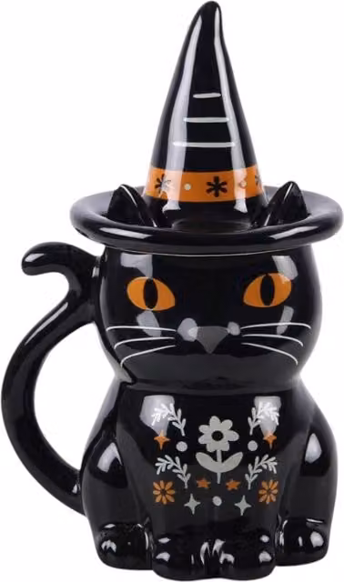 Something Different Wholesale Frightful Folk Black Cat Lidded Ceramic Mug