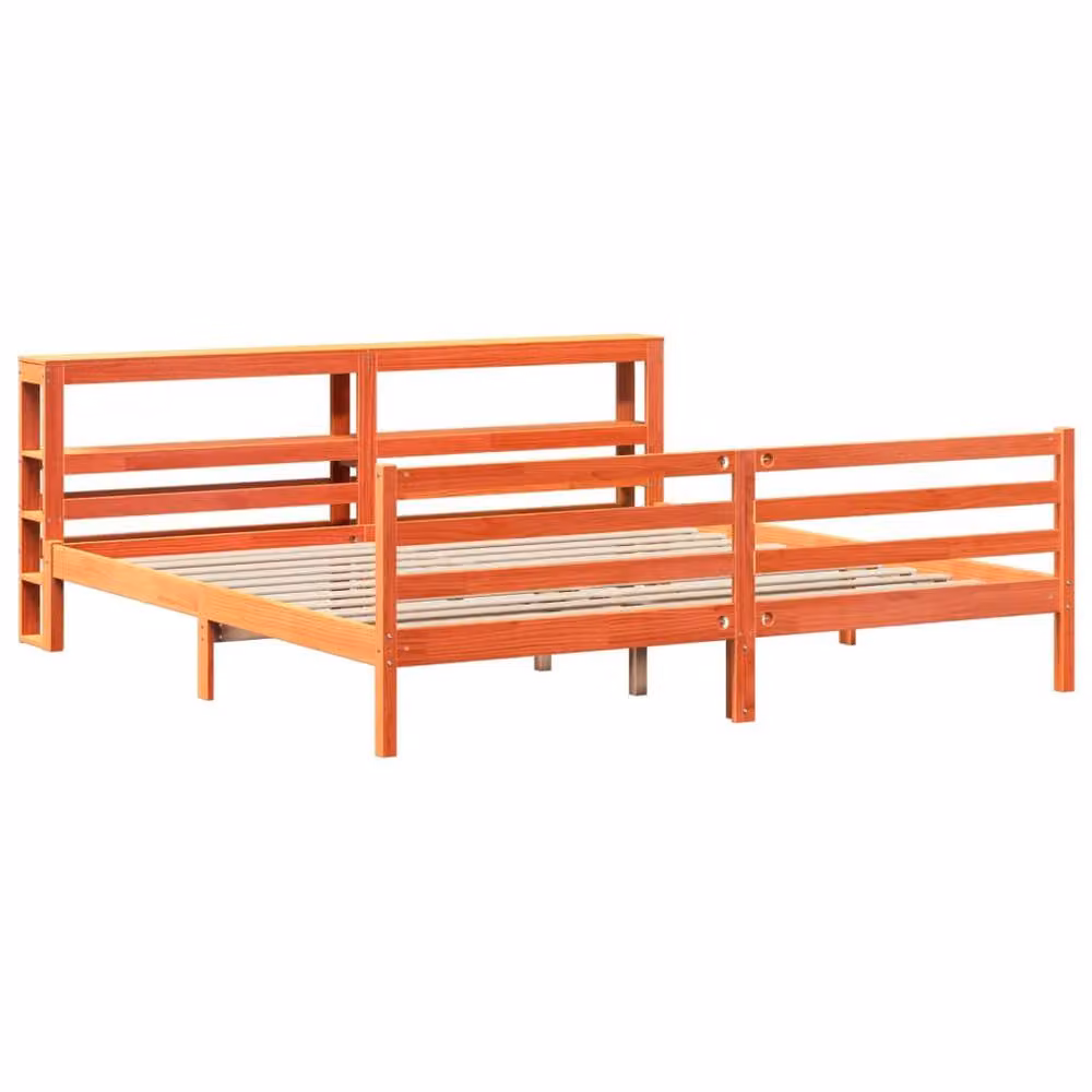 Berkfield Home Wax Brown Solid Wood Pine Bed Frame with Side Compartments 200 x 200 cm – 3