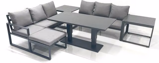 Fimous 7-Seater Aluminium Outdoor Garden Furniture Set with Adjustable Glass Top in Dark Grey