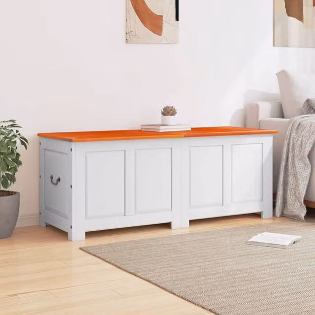 Berkfield Home Acacia Wood Storage Chest with Lid in Brown and White – 1