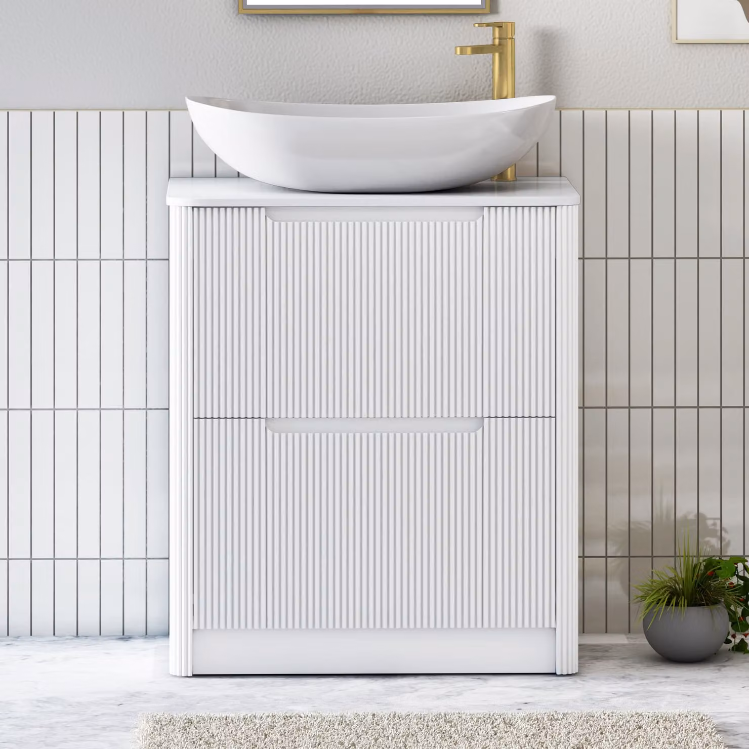 Royal Bathrooms Avenza Matt White Floor Standing 2 Drawer Vanity Unit with Cesar Basin, Width: 60 cm