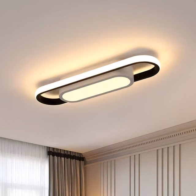 Pheashine Oval LED Ceiling Light in Black and White, 30W, 3000K Warm White, Diameter: 40 cm