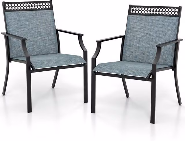 COSTWAY Set of 2 Modern Metal Patio Chairs in Blue and Black – 1
