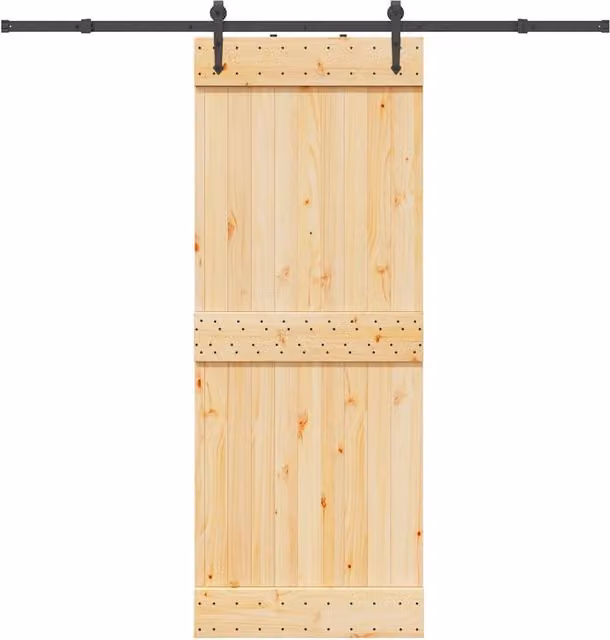 Berkfield Home Modern Sliding Wood Door with Hardware Set in Brown, W: 80 cm, H: 210 cm