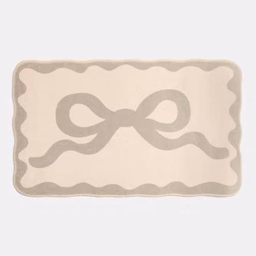 OHS Bow Print Velvet Bath Mat, Beige, W/D/H: 75 x 45 x 1 cm – 1