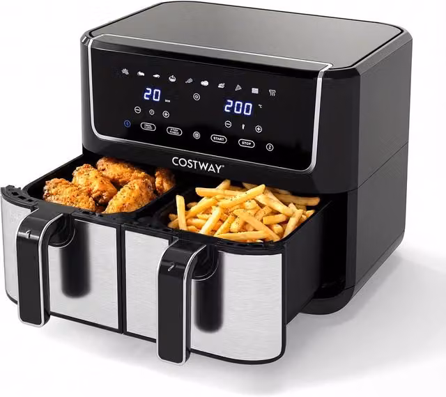 Costway 2100W Dual-Zone Air Fryer Oven with 8L Capacity and 10 Presets in Black