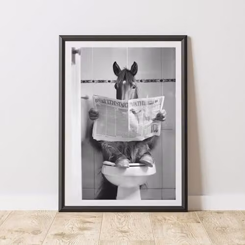 60 Second Makeover Horse On The Toilet Animal Print Paper Poster, W: 21.0 cm, H: 29.7 cm