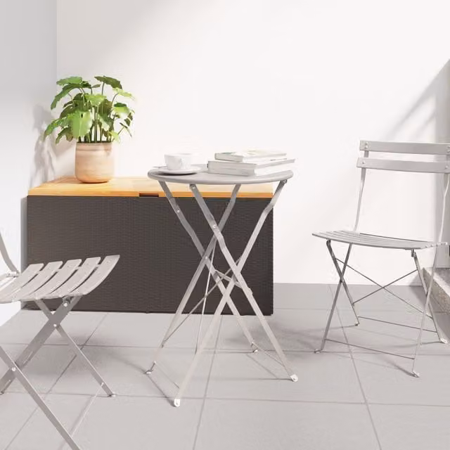Berkfield Home Folding Bistro Table in Beige, Powder-coated Steel, W/D/H: 50 x 50 x 71 cm