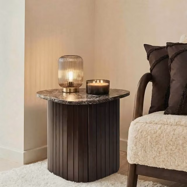 OHS Madison Ribbed Round Side Table in Brown – 1