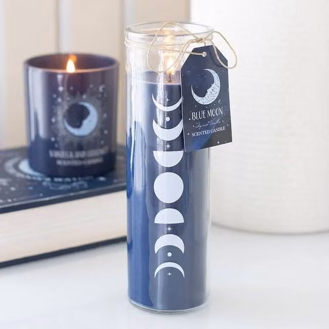 Uniqueful Blue Moon Phase Fig and Vanilla Scented Glass Tube Candle in Navy, 200g