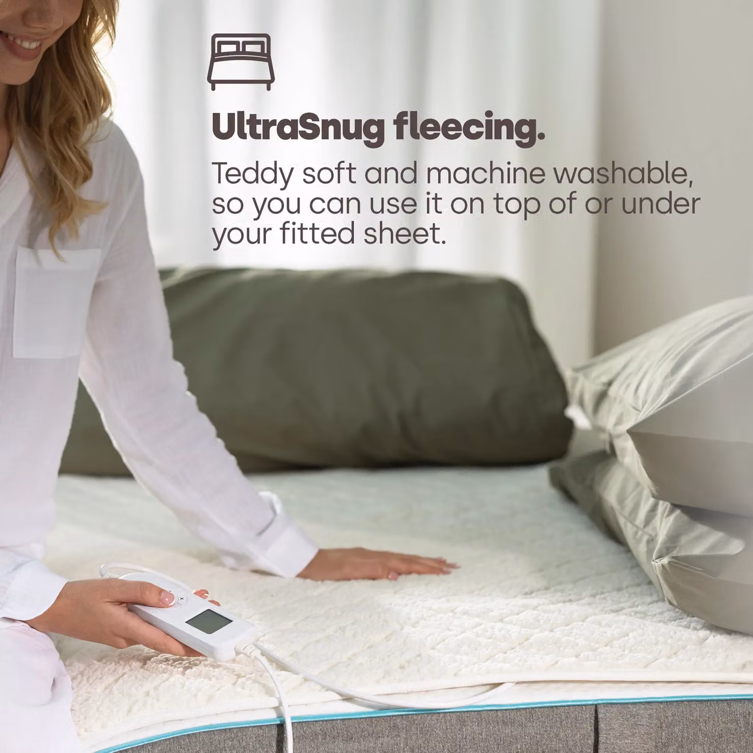 LIVIVO UltraSnug Teddy Fleece Electric Heated Underblanket, Super King, Off-White, W/D/H: 200 x 200 cm – 4