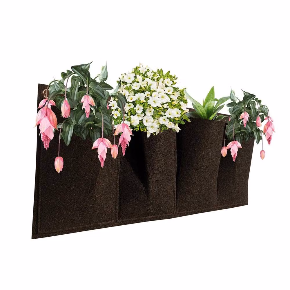 NESTLUNE 4 Pocket Vertical Wall Hanging Planter Grow Bag in Brown – 2