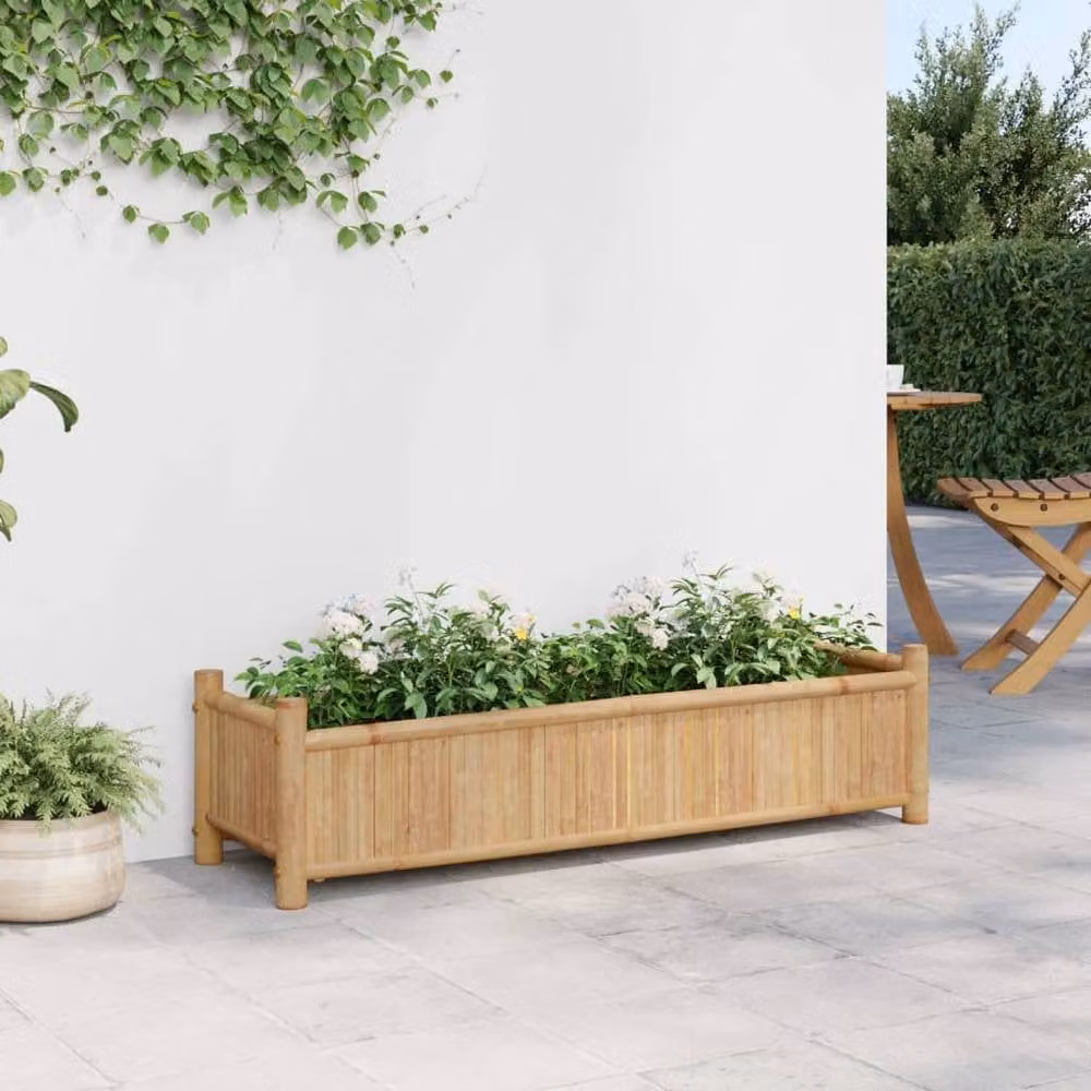 Berkfield Home Brown Bamboo Planter Tub, W: 100 cm, D: 30 cm, H: 25 cm – 2