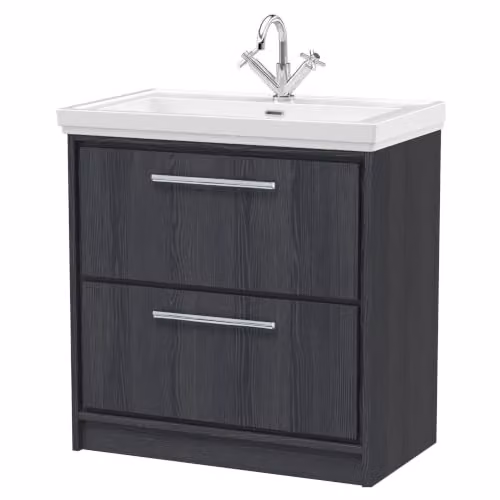 Balterley Floor Standing Bathroom Vanity Unit with Rectangular Basin and 2 Soft Close Drawers, Graphite Grey, W: 83.0 cm, D: 47.1 cm, H: 86.7 cm
