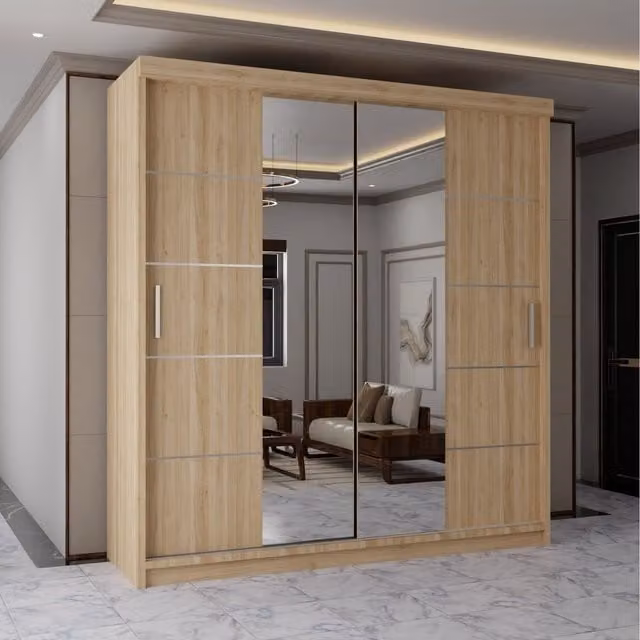 Sliding Wardrobe 4 U Modern Oak Brown Sliding Door Wardrobe W: 120 cm