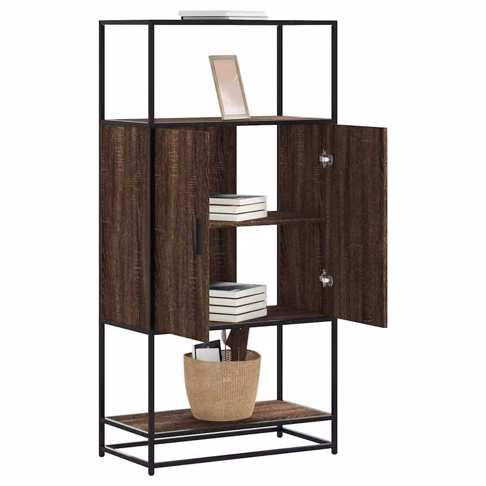 Berkfield Home Brown Oak Highboard with Hinged Doors and Open Shelf, W/D/H: 68 x 35 x 139 cm – 2